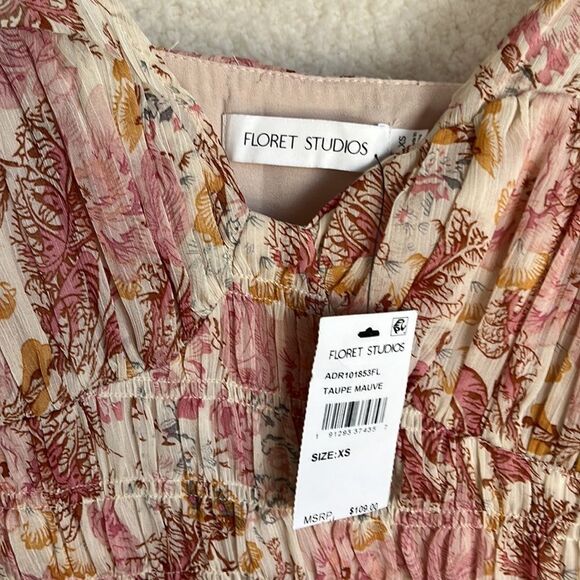 Floret Stuidios Dress Womens XS Smocked Waist Corset Detail Tiered Taupe Mauv - Picture 6 of 9